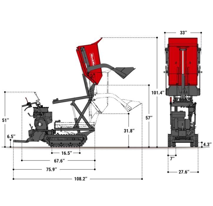 1100lbs Capacity E-Start 10HP 302cc Gas Engine Tracked Dumper Hydraulic Tipping and Lifting with Front Shovel - Image 2