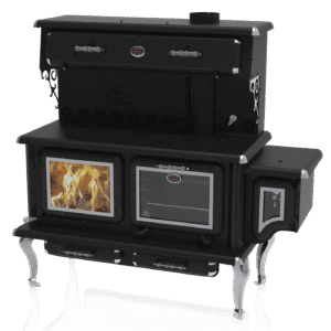 J.A. Roby Newton LX CBNEWTLX Wood Burning Cookstove – 95,000 BTU, Oven, Food Warmer & Chrome Accents