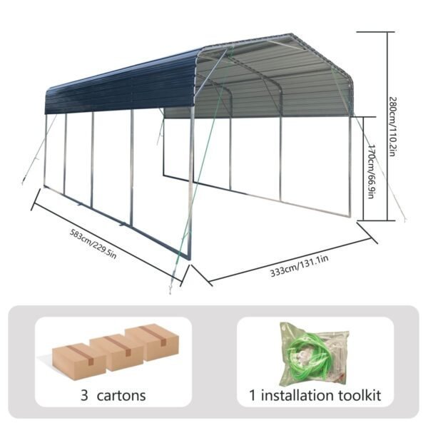 11x19FT Heavy Duty Metal Carport | Galvanized Outdoor Shelter for Cars, Boats Parties