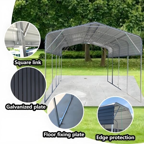 11x19FT Heavy Duty Metal Carport | Galvanized Outdoor Shelter for Cars, Boats Parties - Image 2