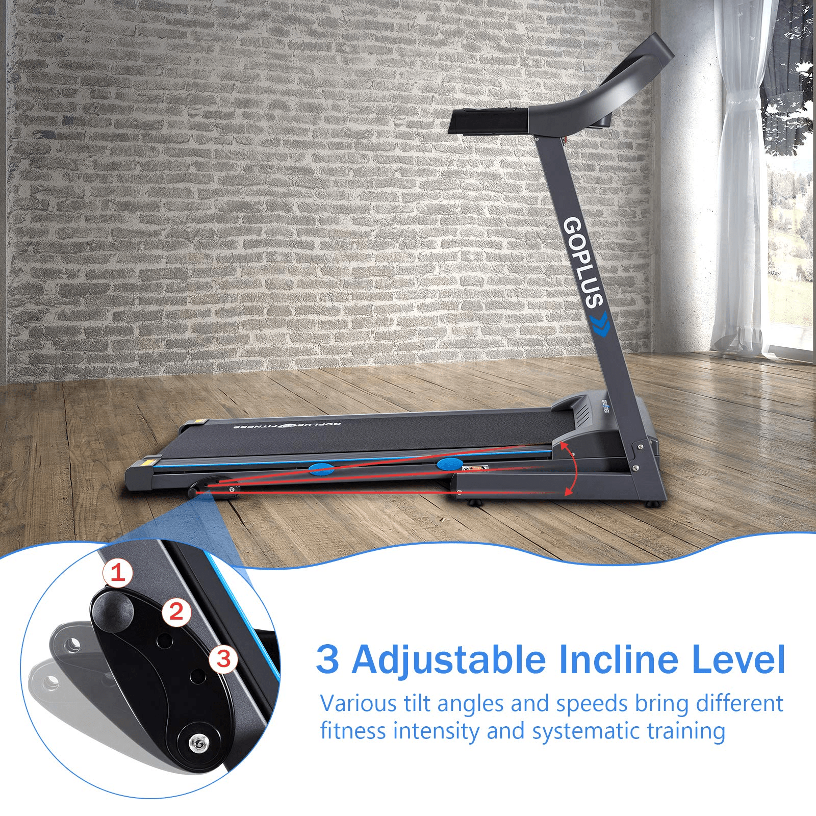 2.25HP Folding Treadmill with Incline, Superfit Electric Treadmill - Image 3