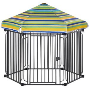 47" Heavy-duty Pet Playpen Kennel with Door & Removable Cover 6 Panels Freestanding Puppy Crate Fence for Small Medium Sized Dogs