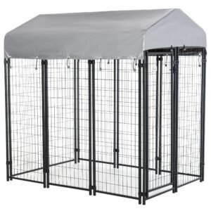 6' x 4' x 6' Large Dog Kennel Outdoor Steel Fence with UV-Resistant Oxford Cloth Roof & Secure Lock