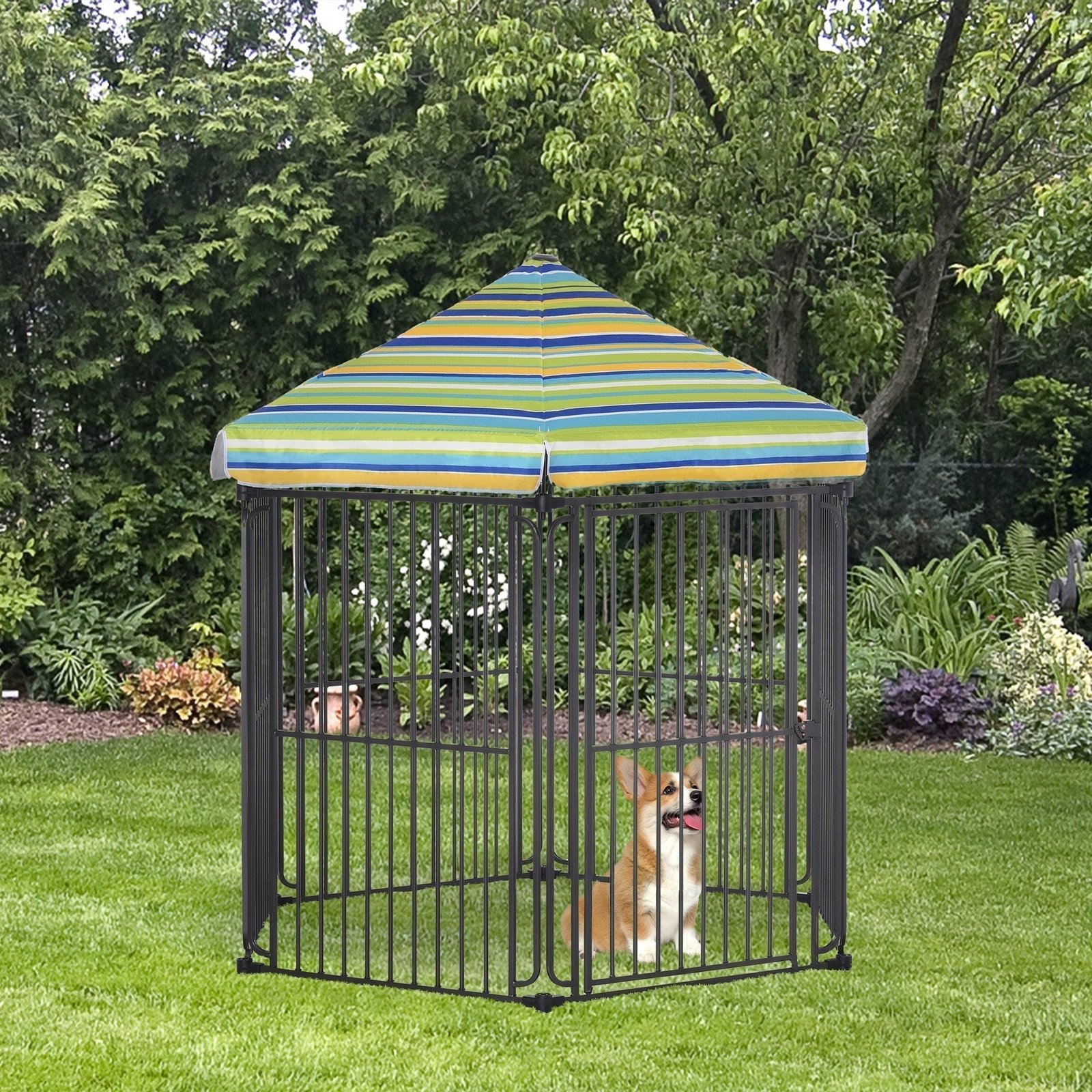 60" x 52" Heavy-Duty Outdoor Pet Cage Kennel with Weather-Resistant Polyester Roof, Locking Door, & Metal Frame - Image 2