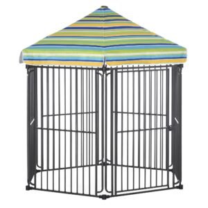 60" x 52" Heavy-Duty Outdoor Pet Cage Kennel with Weather-Resistant Polyester Roof, Locking Door, & Metal Frame