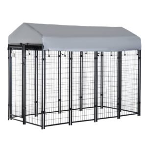 8' x 4' x 6' Large Dog Kennel Outdoor Steel Fence with UV-Resistant Oxford Cloth Roof & Secure Lock