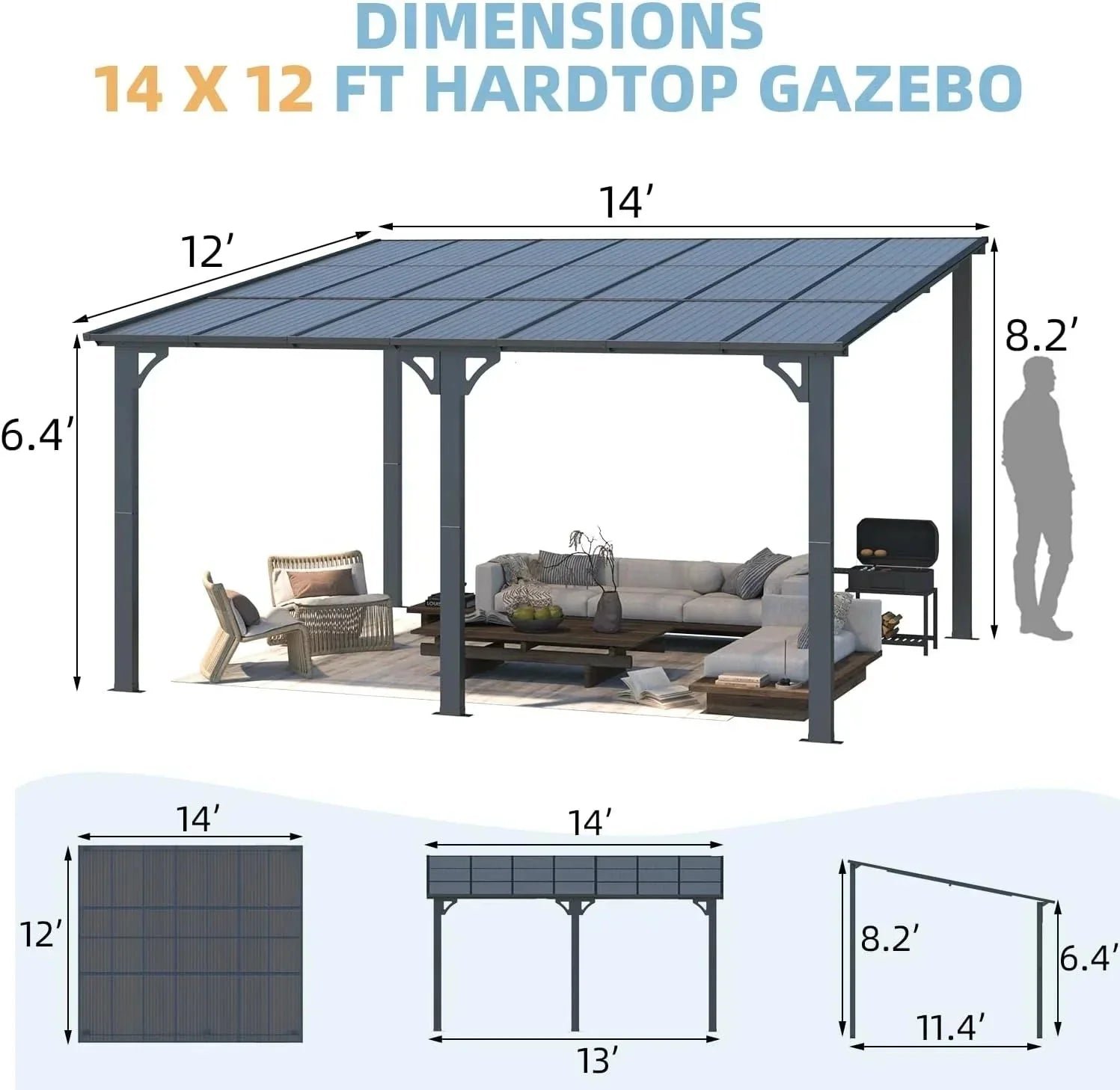 Aecojoy 14×12 ft Aluminum Pergola with Canopys - Image 2