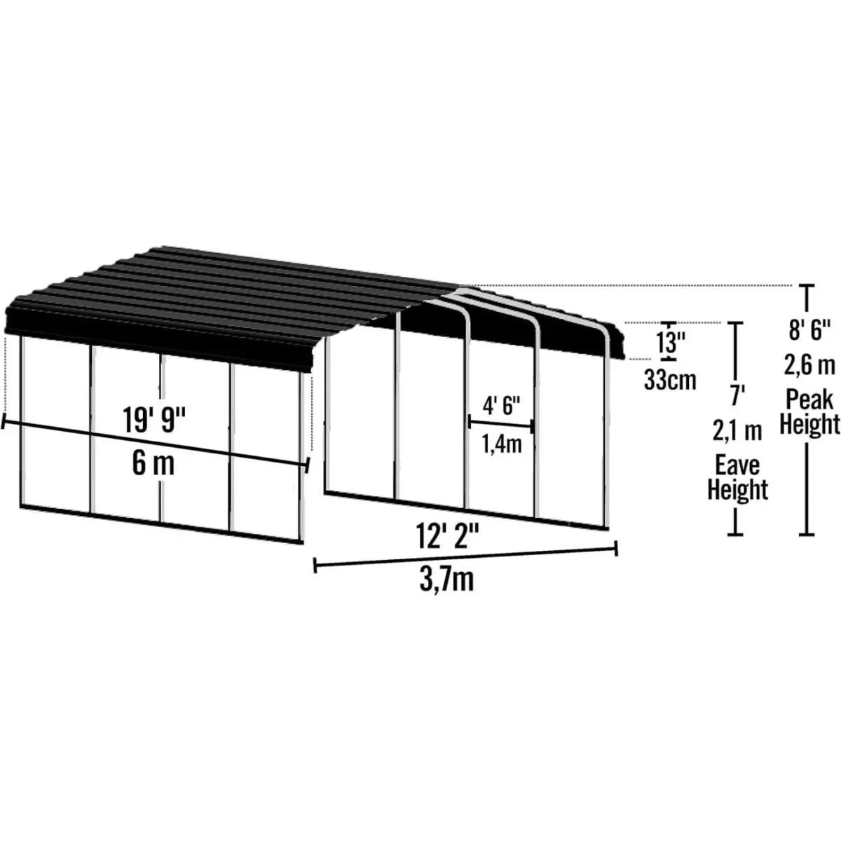 Arrow 12 x 20 x 7 ft Steel Carport Kit, Eggshell - Image 2