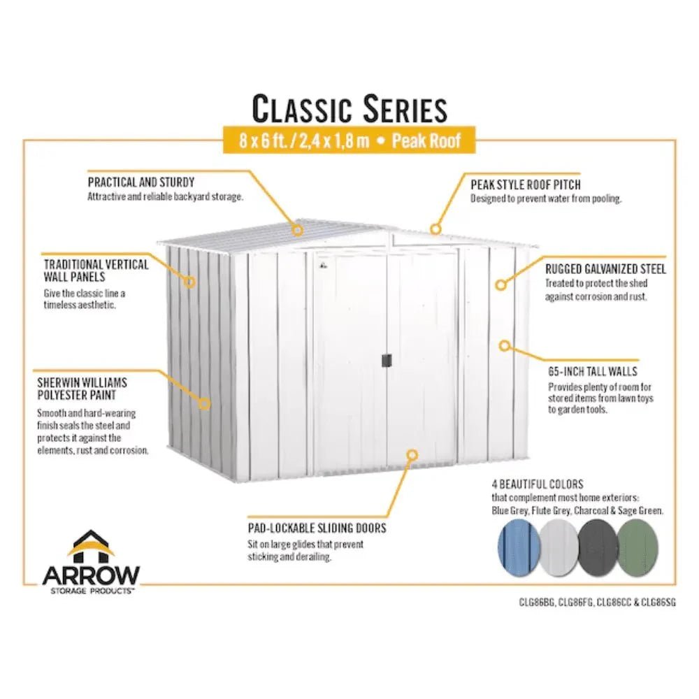 Arrow Newport 8 x 6 ft. Two-Tone Eggshell & Coffee Galvanized Metal Storage Shed with Sliding Lockable Doors - Image 3