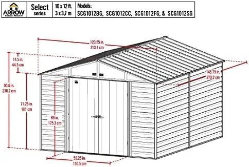 Arrow Select 10? x 12? Outdoor Lockable Steel Storage Shed Building, Charcoals - Image 3