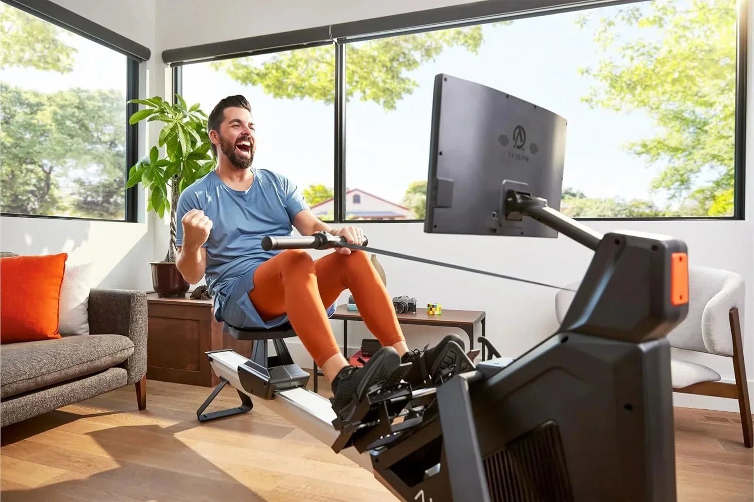 Aviron Strong Series Rower: 22? HD Touchscreen, Dual Air & Magnetic Resistances up to 100 lbs. Game-Based Workouts, Streaming, Compact Designs - Image 4