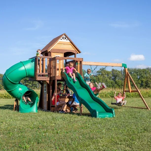 Backyard Discovery Cedar Cove Wooden Swing Set with Dual Slides & Playhouse - Image 4