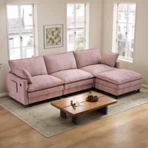 Bergenfield Furniture 102 Inch L Shaped Modular Sectional Sofa 3 Seater Cloud Couch with Ottoman Deep Seat