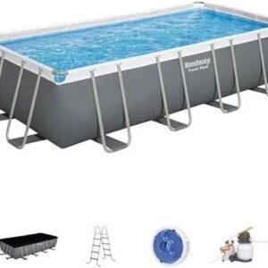 Bestway Power Steel 18? x 9? x 48? Rectangular Metal Frame Above Ground Outdoor Swimming Pool Set with 1,500 GPH Filter Pump, Ladder, and Pool Covers
