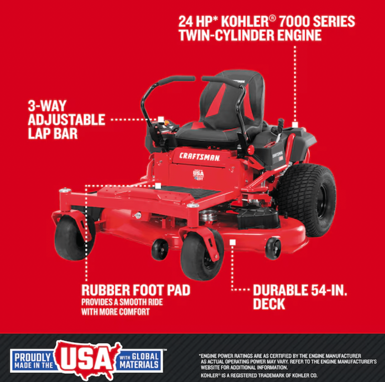 CRAFTSMAN Z5800 | 54in 24HP Zero-Turn Riding Mower | 24 HP Kohler Engine | High-Back Seat (17RRFACW093) - Image 2