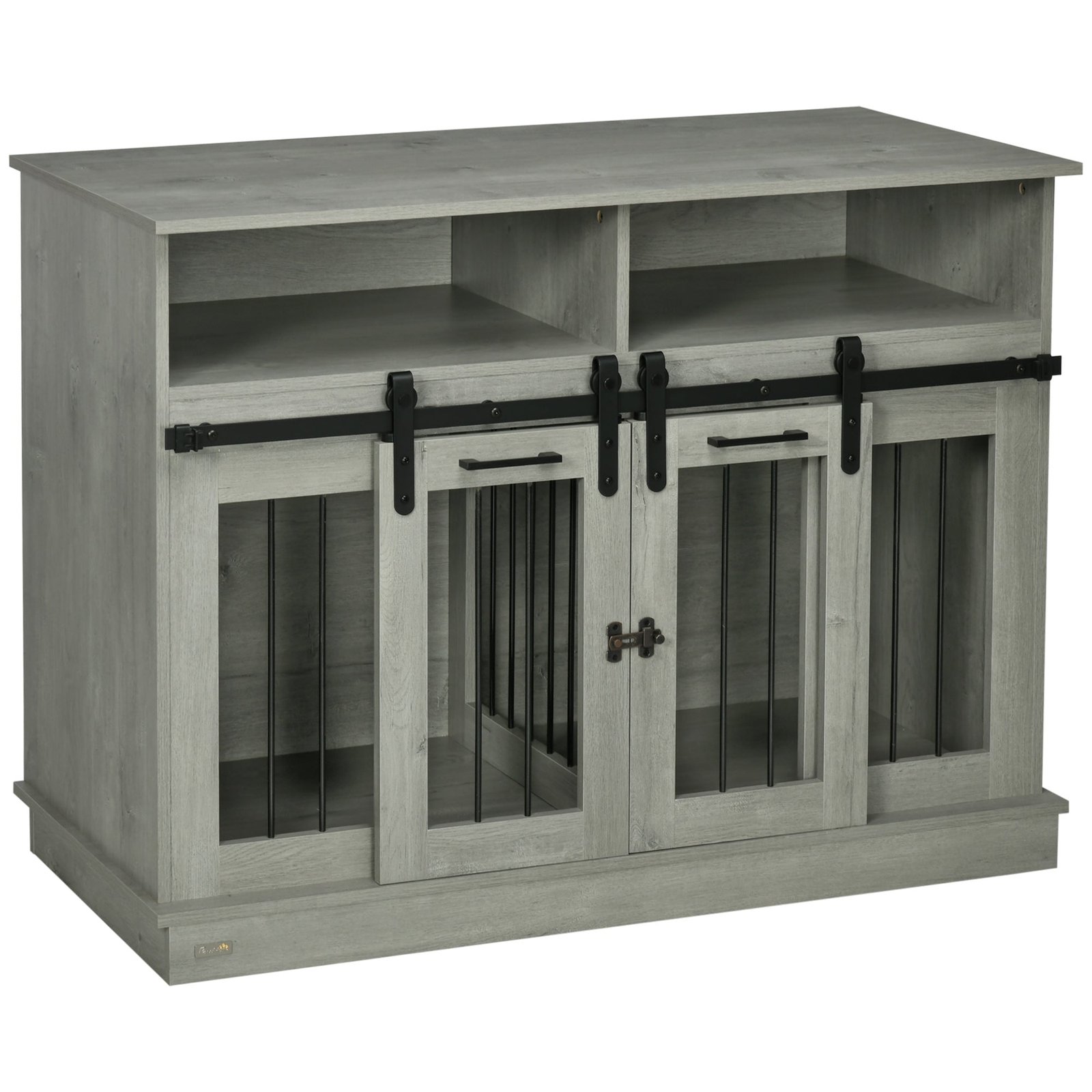 Dog Crate Furniture for Large Dogs, Double Dog Kennel for Small Dogs with Shelves, Sliding Doors, 47" x 23.5" x 35", Gray