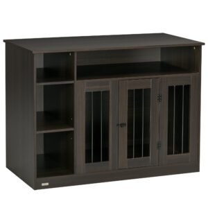 Dog Crate Furniture with Storage Space, Dog Kennel with Lockable Door, Pet Cage for Large Medium Dogs, 47" x 23.5" x 35", Brown