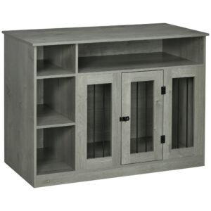 Dog Crate Furniture with Storage Space, Dog Kennel with Lockable Door, Pet Cage for Large Medium Dogs, 47" x 23.5" x 35", Gray