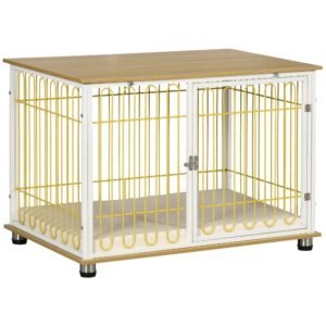 Dog Crate with Soft Washable Cushion, Lockable Front Door, for Small Medium Dogs, Oak