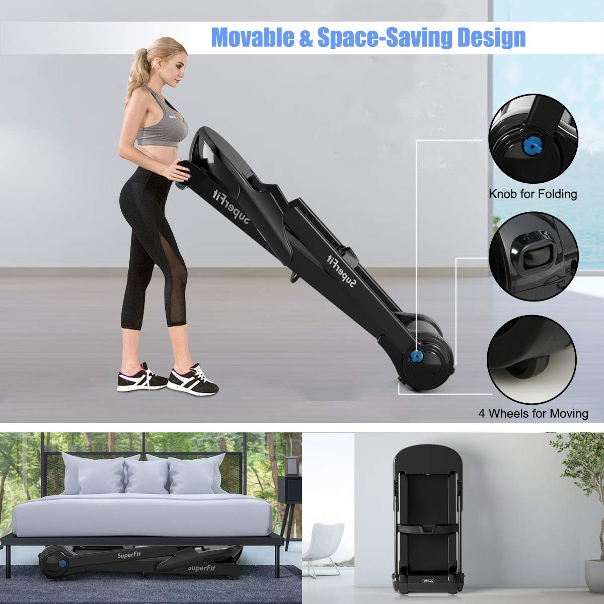 Folding Treadmill, Superfit Electric Portable Treadmill - Image 3