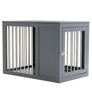 Furniture Style Indoor Dog Crate, End Table Pet Cage Kennel with Double Doors, and Locks, for Medium Dogs, Grey