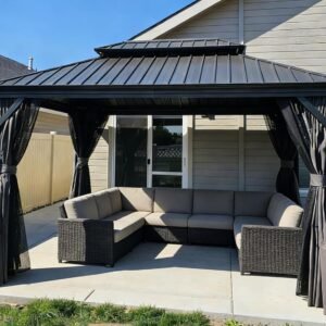 Gazebo 10? X 14? Built-in Drainage System, Gray | 4.7? Thick Post, Built in Drainage, Windproof Cool Breeze, Snowproof & Rustproof, 260 GSM Textilene Netting, Fit Any Yard