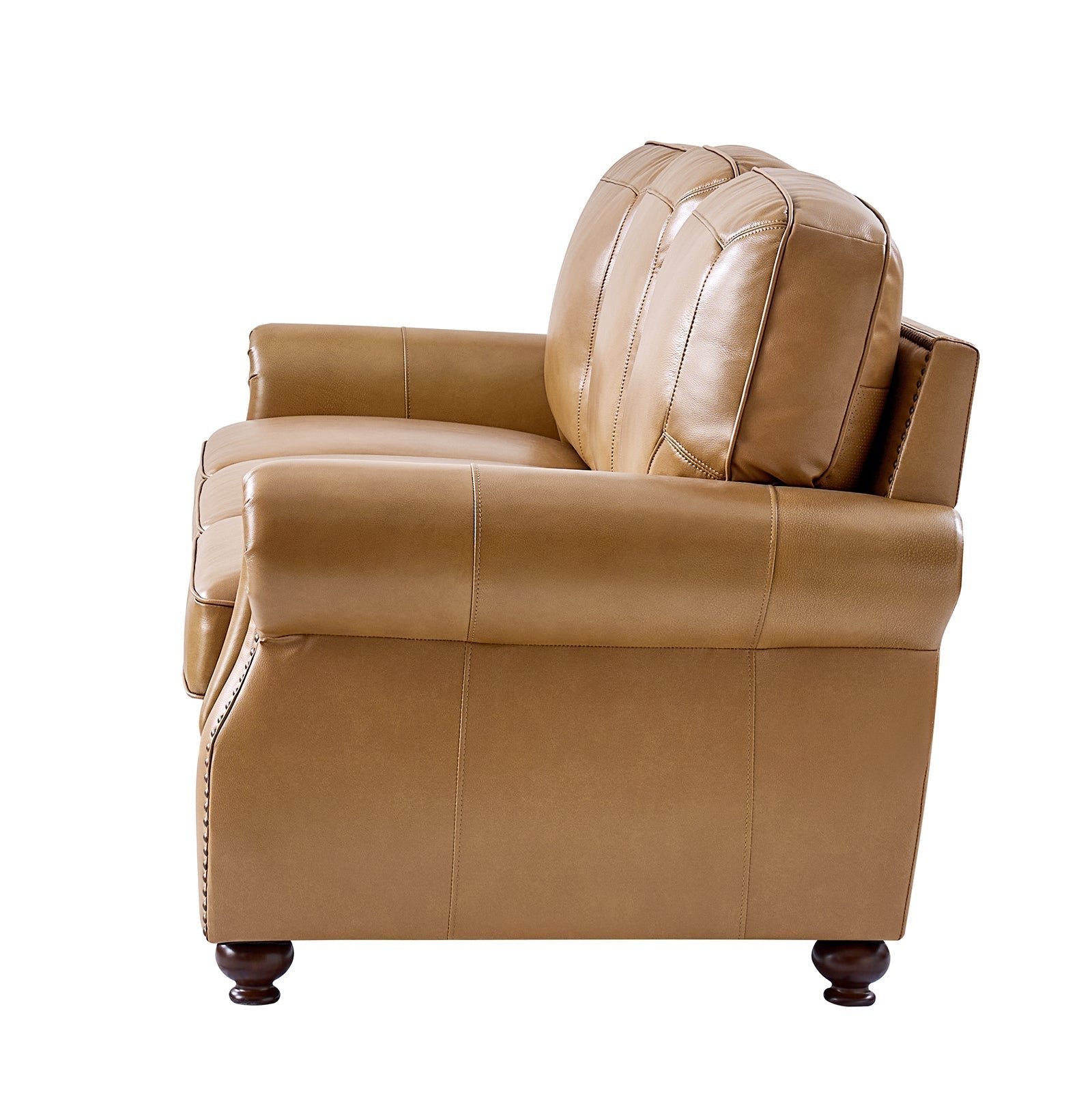 Gerardo Genuine Leather Sofa – Camel Rolled Arm Nailhead Sofa - Image 8