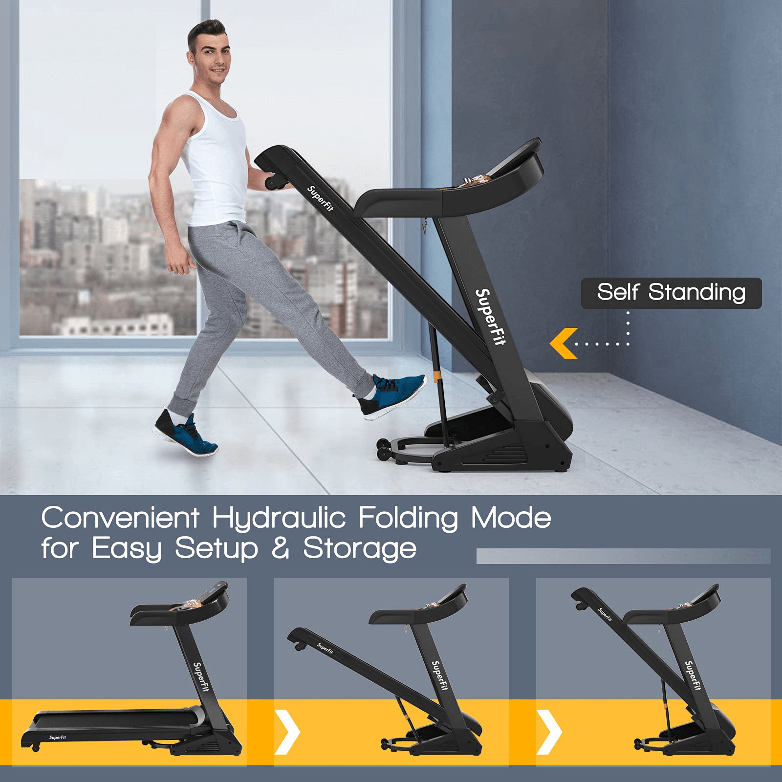 Goplus 3.75HP Folding Treadmill with Incline, Electric Superfit Treadmill w/App Control, 12 Preset & 3 Custom Programs - Image 6