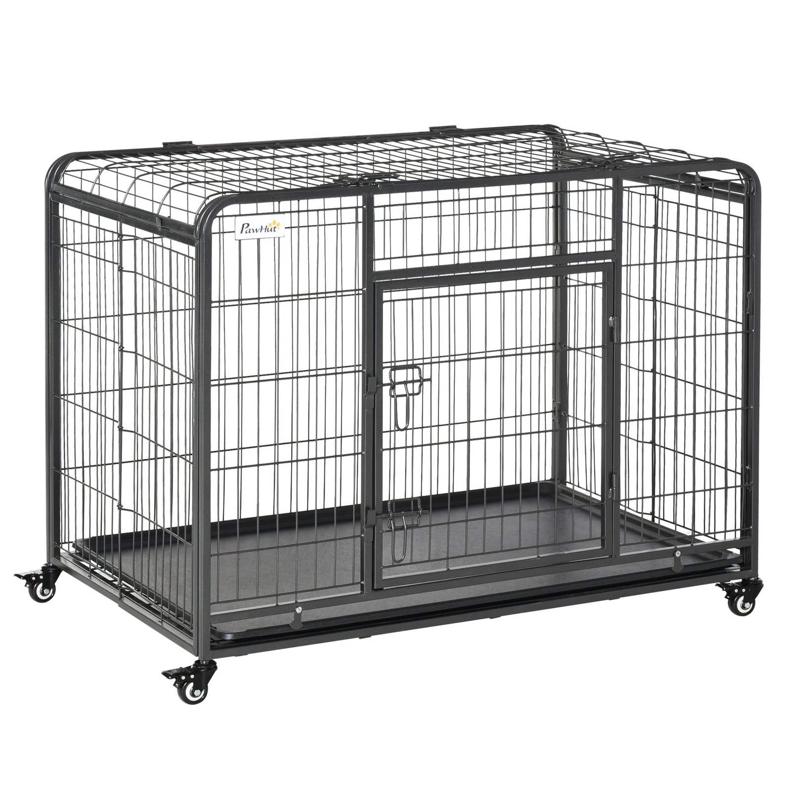 Heavy Duty Metal Dog Crate Pet Cage & Kennel with Removable Tray 4 Wheels & Folding Design Indoor Grey