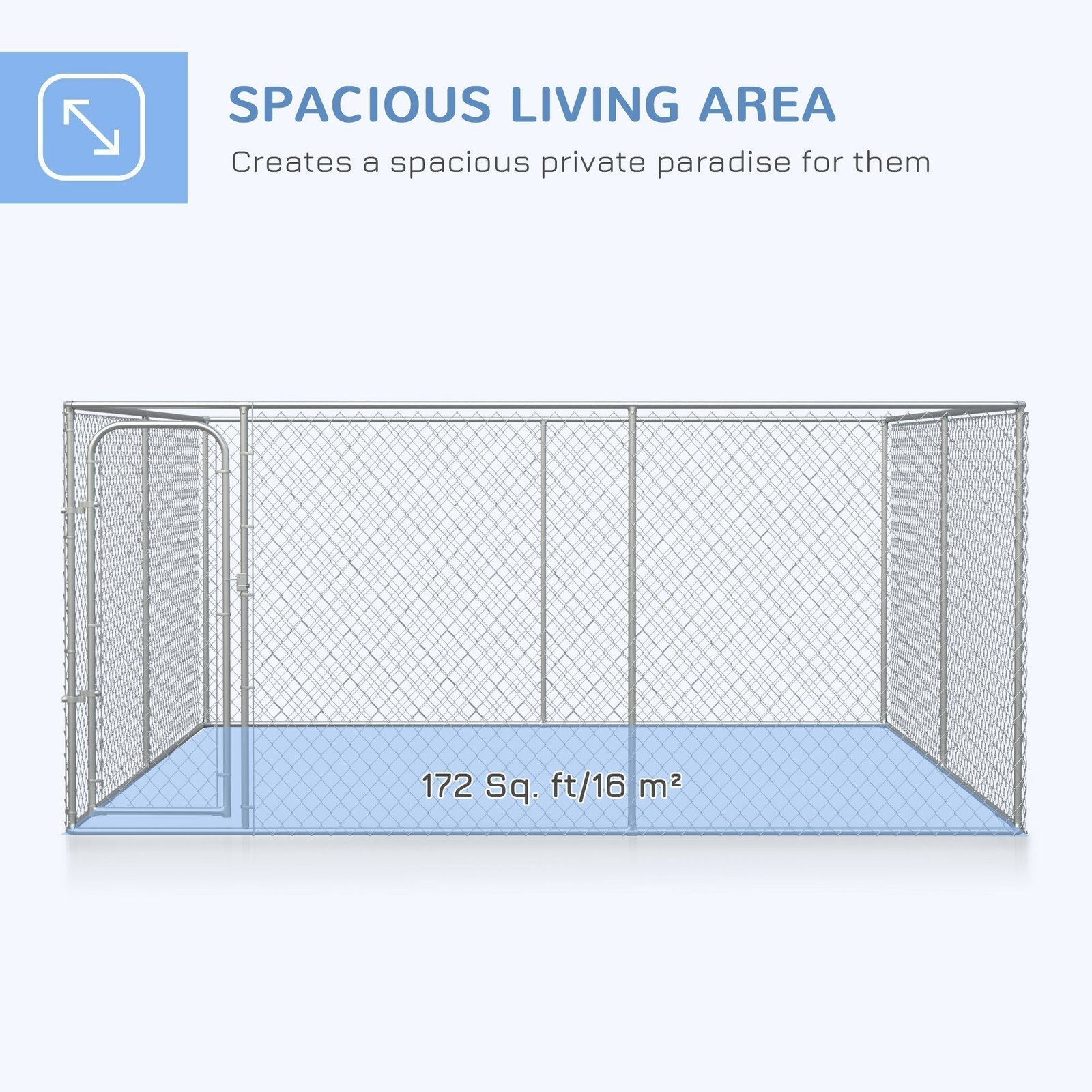 Heavy Duty Outdoor Dog Kennel Galvanized Chain Link Fence, Pet Run House Chicken Coop with Secure Lock Mesh Sidewalls for Backyard, Silver - Image 4