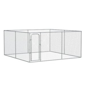 Heavy Duty Outdoor Dog Kennel Galvanized Chain Link Fence, Pet Run House Chicken Coop with Secure Lock Mesh Sidewalls for Backyard, Silver