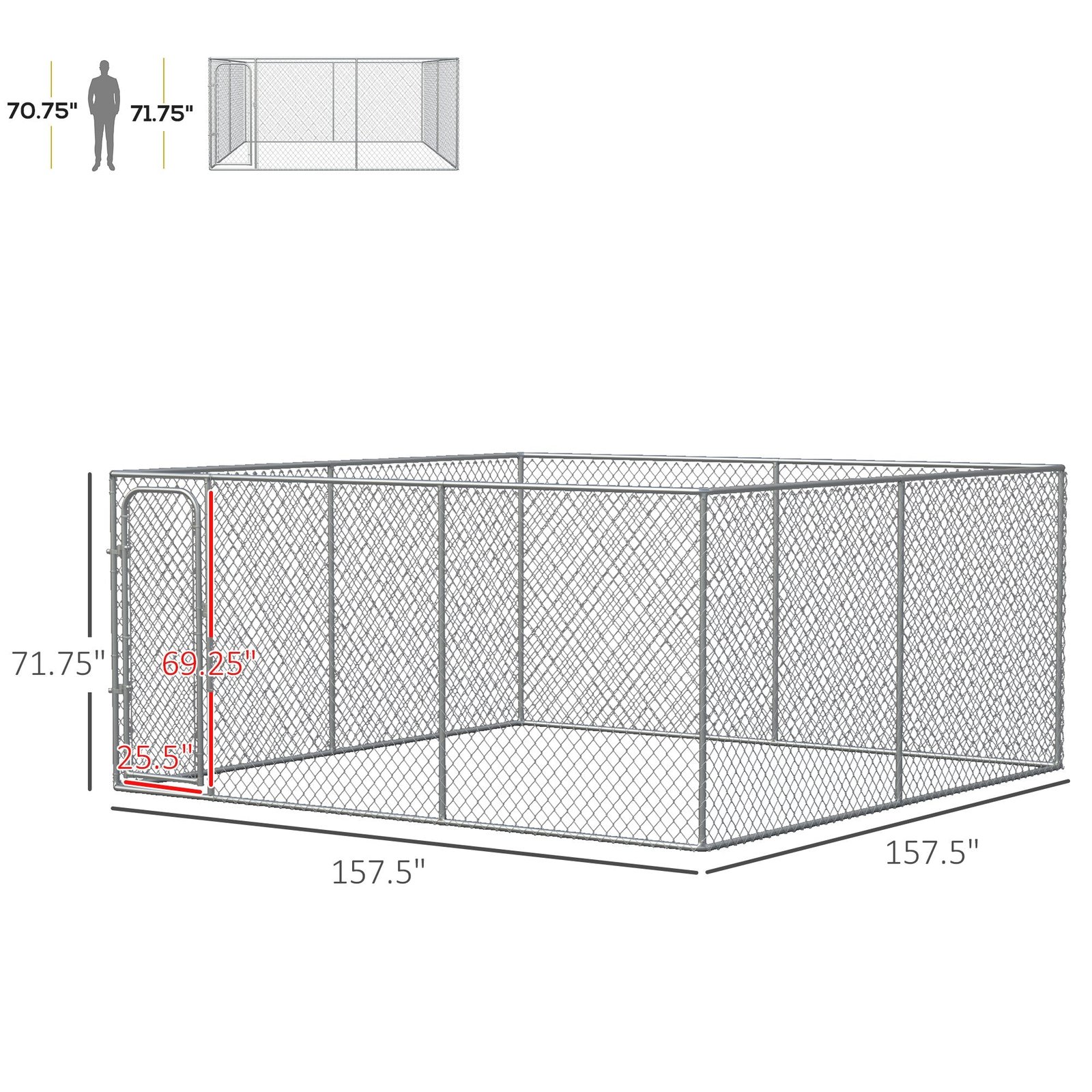 Heavy Duty Outdoor Dog Kennel Galvanized Chain Link Fence, Pet Run House Chicken Coop with Secure Lock Mesh Sidewalls for Backyard, Silver - Image 3