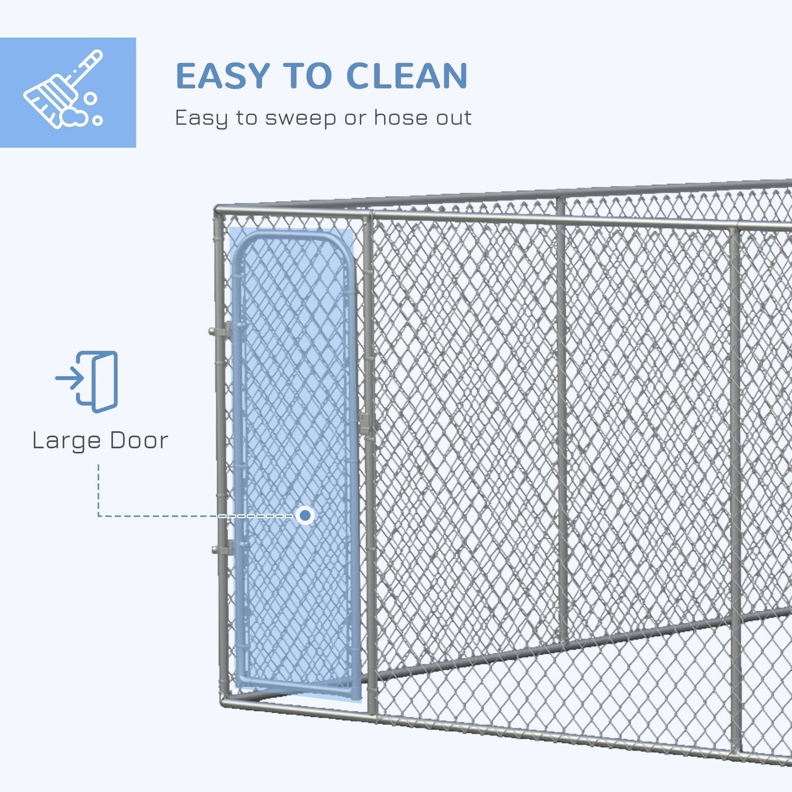 Heavy Duty Outdoor Dog Kennel Galvanized Chain Link Fence, Pet Run House Chicken Coop with Secure Lock Mesh Sidewalls for Backyard, Silver - Image 5