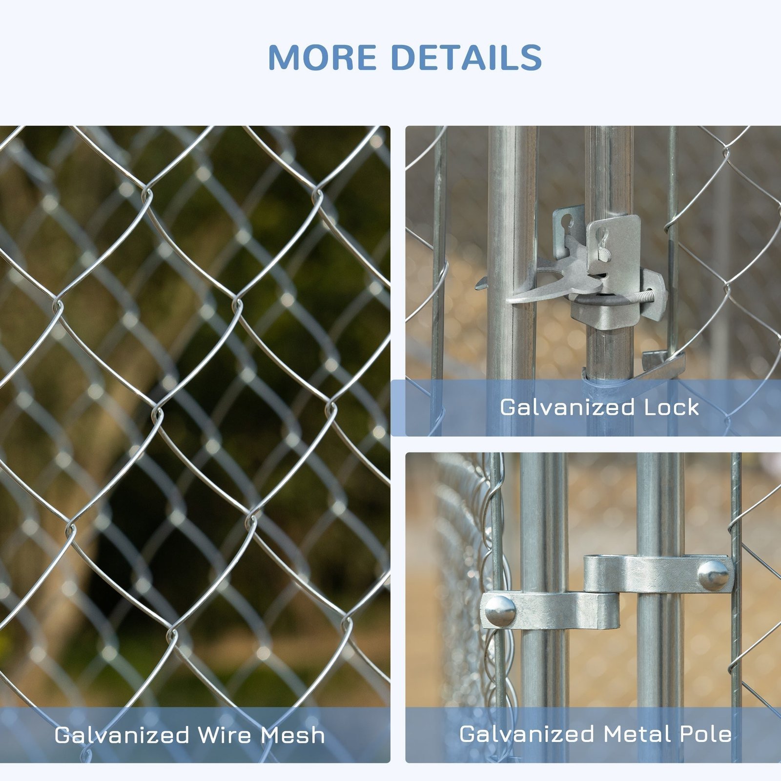 Heavy Duty Outdoor Dog Kennel Galvanized Chain Link Fence, Pet Run House Chicken Coop with Secure Lock Mesh Sidewalls for Backyard, Silver - Image 6