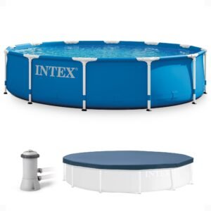 Intex 12' x 30" Metal Frame Round Swimming Pool w/ Filter Pump & 13' Pool Cover