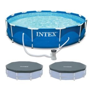 INTEX 12'x30" Metal Frame Swimming Pool with Filter Pump & Pool Cover (2-Pack)