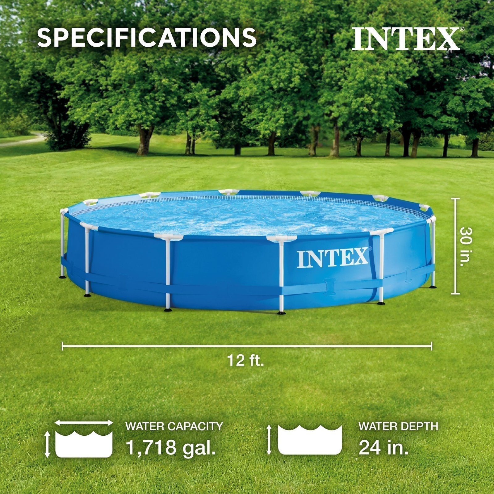 Intex 12'x30" Swimming Pool w/ Pump, Pool Ladder for 42” Wall, & 12’ Cover - Image 2