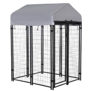 Large Outdoor Dog Kennel Galvanized Steel Fence with UV-Resistant Oxford Cloth Roof & Secure Lock 48" x 48"