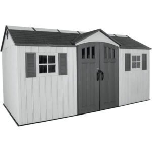 Lifetime 15 ft. x 8 ft. Dual Entry Outdoor Storage Shed, Gray