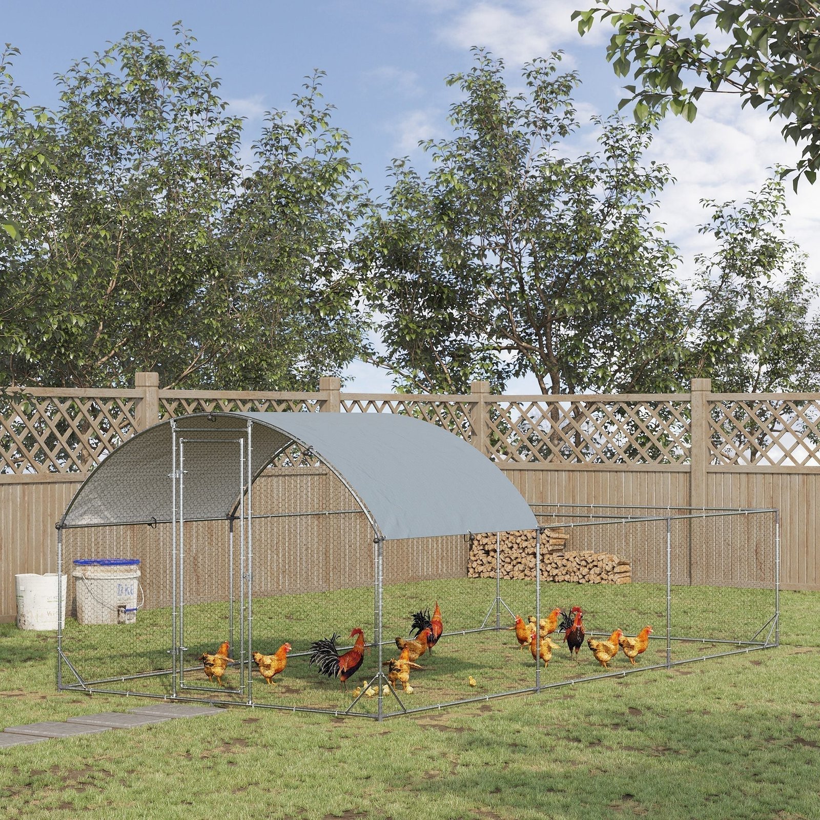Metal Chicken Coop, Walkin Chicken Runs, Duck Rabbit Enclosure Pen, Outdoor Poultry Cage with Waterproof and Anti-UV Cover for Backyard, Farm, (1" Diameter, 18.7'L x 9.2'W x 6.4'H)