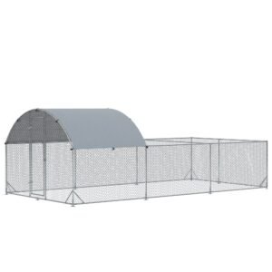 Metal Chicken Coop, Walkin Chicken Runs, Duck Rabbit Enclosure Pen, Outdoor Poultry Cage with Waterproof and Anti-UV Cover for Backyard, Farm, (1" Diameter, 18.7'L x 9.2'W x 6.4'H)