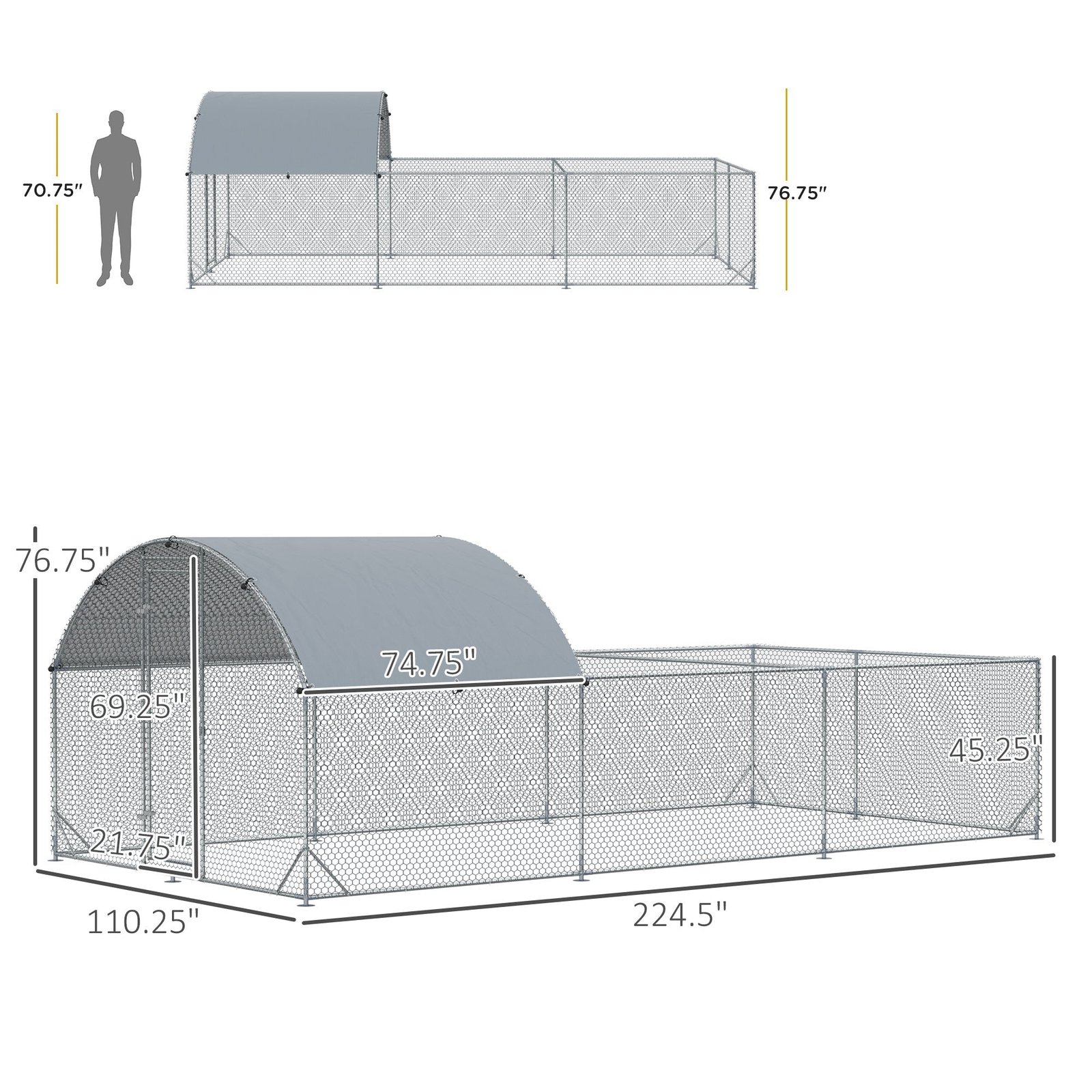 Metal Chicken Coop, Walkin Chicken Runs, Duck Rabbit Enclosure Pen, Outdoor Poultry Cage with Waterproof and Anti-UV Cover for Backyard, Farm, (1" Diameter, 18.7'L x 9.2'W x 6.4'H)
