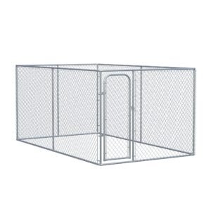 Outdoor Dog Kennel Galvanized Chain Link Fence Heavy Duty Pet Run House Chicken Coop with Secure Lock Mesh Sidewalls for Backyard, Silver