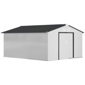 Outsunny Outdoor Storage Shed White 11′ x 13′ Galvanized Steel