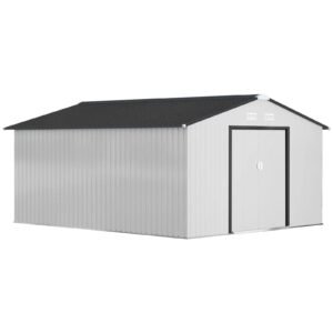 Outsunny Outdoor Storage Shed White 11’×13′ Galvanized Steel