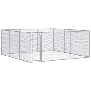 Silver Outdoor Dog Kennel Galvanized Chain Link Fence Heavy Duty Pet Run House Chicken Coop with Secure Lock Mesh Sidewalls for Backyard, Silver