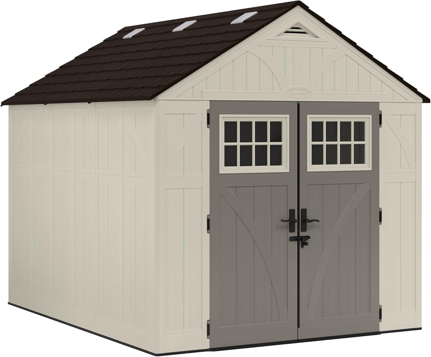 Suncast 8×10 Ft. Outdoor Storage Shed – Large Resin Outdoor Shed with Floor Included, Lockable Double Doors & Skylights. 547 Cu Ft Tremont Garden Resin Sheds for Lawn Tools, Riding Mowers, & Bikes - Image 2