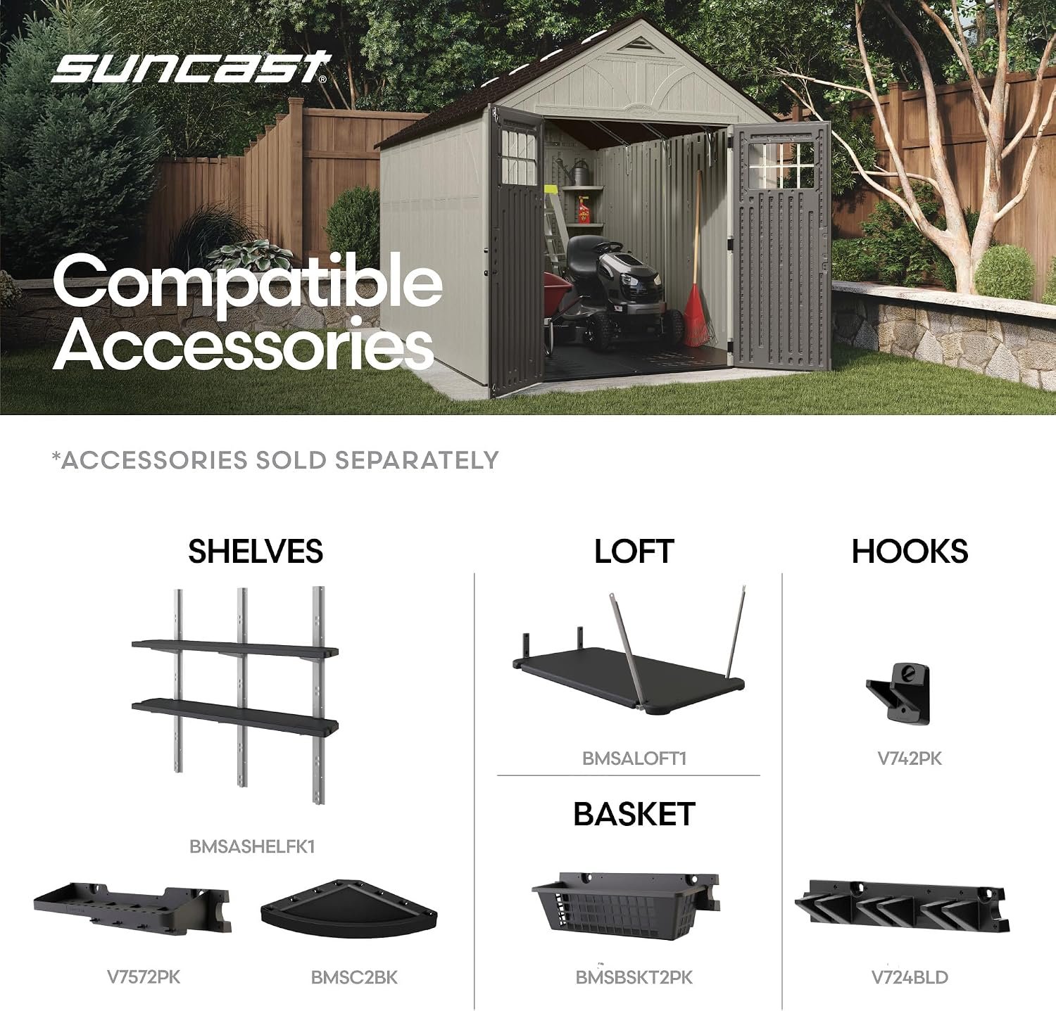 Suncast 8×10 Ft. Outdoor Storage Shed – Large Resin Outdoor Shed with Floor Included, Lockable Double Doors & Skylights. 547 Cu Ft Tremont Garden Resin Sheds for Lawn Tools, Riding Mowers, & Bikes - Image 6