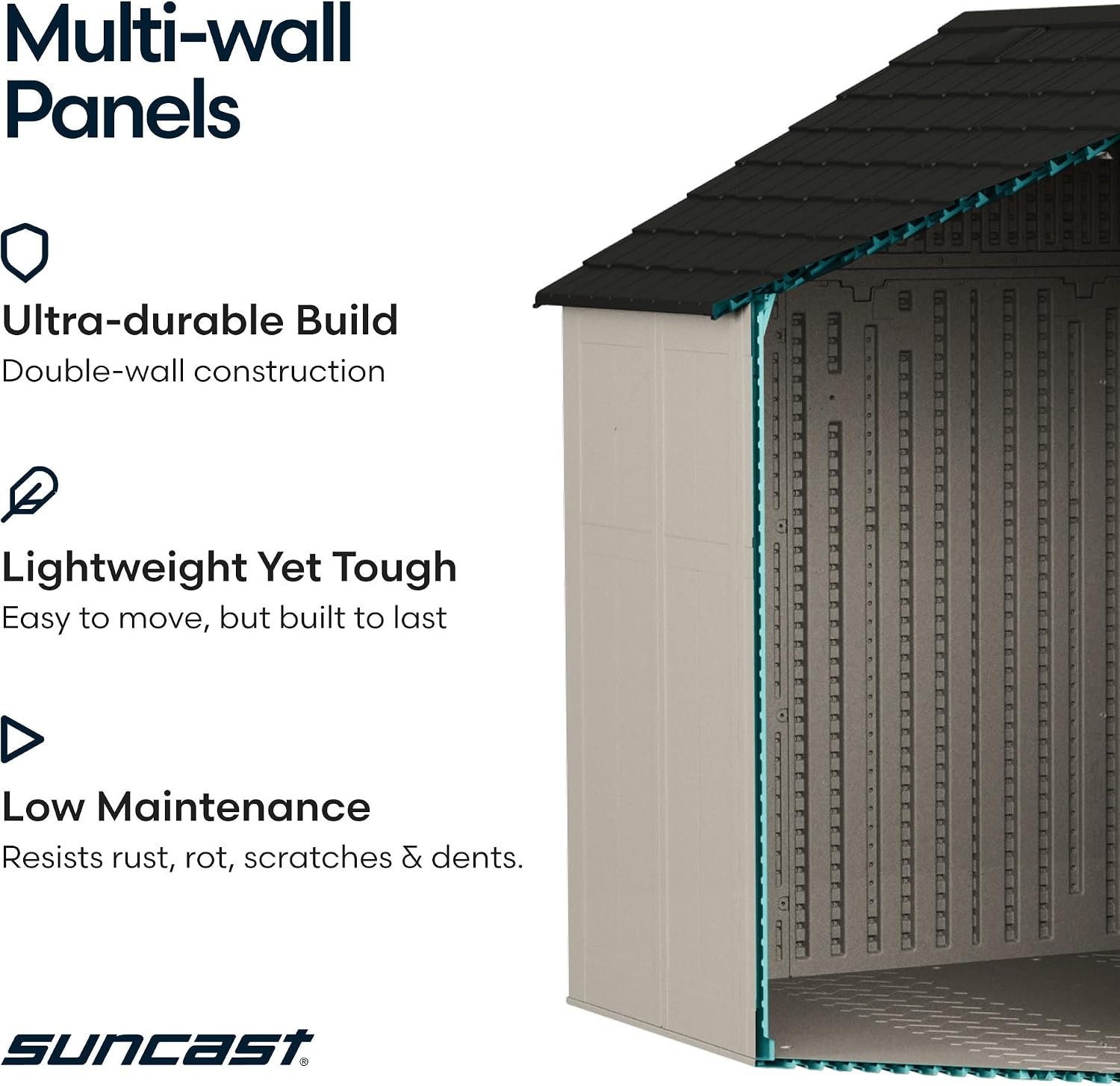 Suncast 8×10 Ft. Outdoor Storage Shed – Large Resin Outdoor Shed with Floor Included, Lockable Double Doors & Skylights. 547 Cu Ft Tremont Garden Resin Sheds for Lawn Tools, Riding Mowers, & Bikes - Image 5