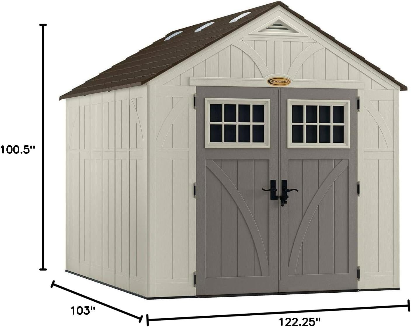 Suncast 8×10 Ft. Outdoor Storage Shed – Large Resin Outdoor Shed with Floor Included, Lockable Double Doors & Skylights. 547 Cu Ft Tremont Garden Resin Sheds for Lawn Tools, Riding Mowers, & Bikes - Image 7